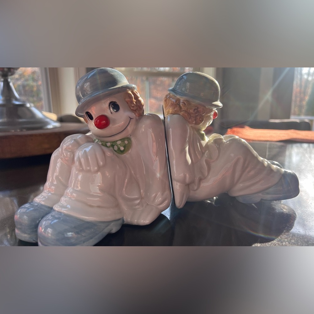 FITZ AND FLOYD INC. Bookends or shelf decoration Clowns Porcelain Hand Painted